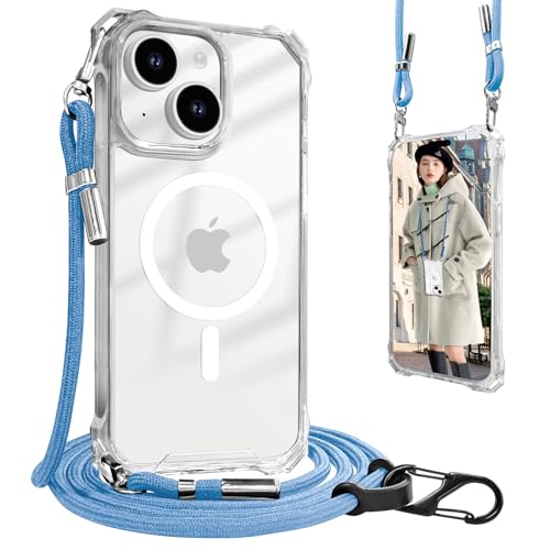 UnnFiko For iPhone 15 Plus �P�[�X �N���A �X�}�z�P�[�X �V�����_�[ MagSafe�Ή��}�O�l�b�g���X�}�z�P�[�X �A�C�t�H�� 15 Plus �J�o�[ �ׂ����[�v ���^ �y�� TPU �g�уP�[�X �R�t�� �l�b�N�X�g���b�v �΂߂��� 