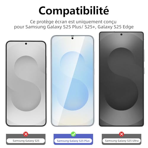NEW'C Lot de 3, Verre Trempé pour Samsung Galaxy S25 Plus/ S25+, Galaxy S25 Edge, Film en Protection écran efficace contre les Rayures - sans Bulles - Ultra Résistant- HD Transparent - Dureté 9H Glass