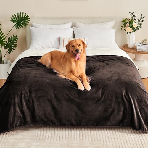 Yaning Waterproof Blanket 60"x80" for Adults, Reversible Waterproof Bed Cover for Dogs Cats Pets, Soft Leakproof Blanket for Bed Couch Sofa Furniture Protector, Brown/Off White