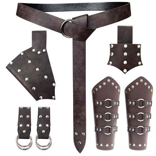 TiGog Disfraz de vikingo para mujer y hombre, juego de accesorios, disfraz medieval de caballero con cinturón, soporte para espada, brazos, ropa vikinga, accesorios para cosplay renacentista vintage