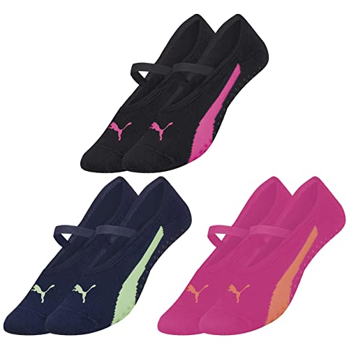 Kit 03 Pares Meias Sapatilha Puma Antiderrapante Pilates Feminino Adulto | 1 Marinho - 1 Preto - 1 P