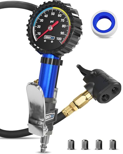 Presta Valve Adaptor Pump with Removable Schrader to Presta Valve Air Chuck – Accurate Bike Tire Inflator & Pressure Gauge for Air Compressor, 100 PSI
