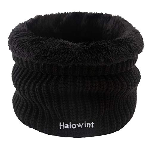 Image of NLAND Winter Fleece Lined Neck Warmer Scarf Unisex Thickened Knitted Windproof and Skiing Scarf Double-Layer for Mens Women,Black one size