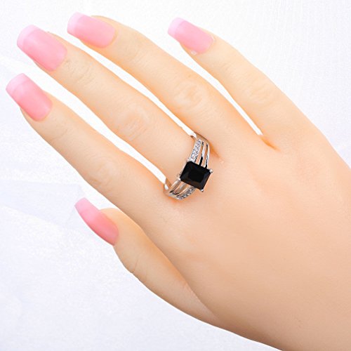925 Sterling Silver Plated Radiant Shaped Simulated Black Spinel Promise Ring4