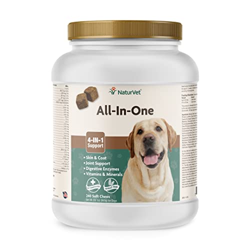Naturvet All-In-One Dog Supplement - For Joint Support, Digestion, Skin, Coat Care – Dog Multivitamins With Minerals, Omega-3, 6, 9 – Wheat-Free Vitamins For Dogs – 240 Soft Chews #TOP3