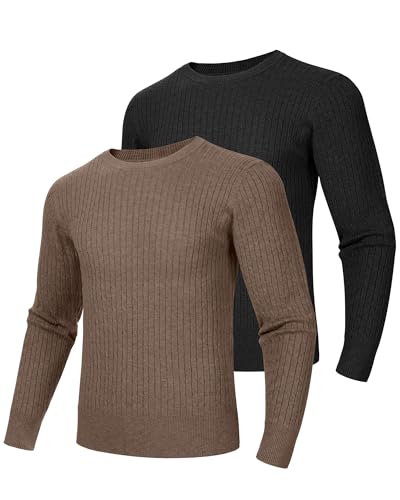 Riyiper 2 Pack Men's Cable Knit Sweaters, Crewneck Long Sleeve Pullover Ribbed Casual Sweater Classic Fit Soft Pullover2