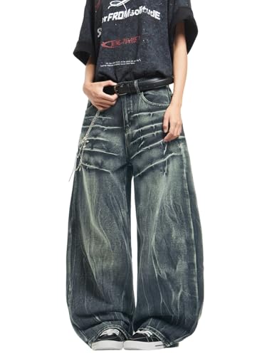 Zewool Jeans Baggy déchirés pour Hommes Jeans Hip hop Y2K Skater à Jambes Larges Pantalons en Denim à Coupe Loose Streetwear relaxé des années 2000 Skateboard,B10 Bleu Rétro,S