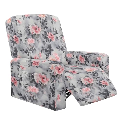 HUISEFOR Rose Print Recliner Chair Covers for Living Room Soft Recliner Sofa Slipcovers with Pocket Easy to Install Lazyboy Covers Couch Chair Cover for Pets Gift for Holiday