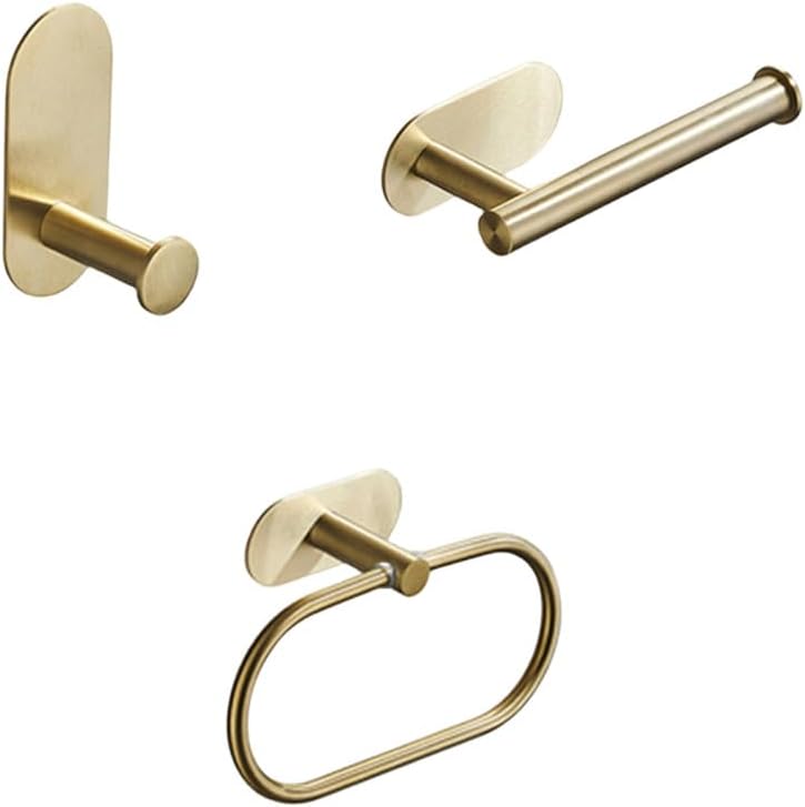 No Drilling Stainless Steel Self-Adhesive Towel Bar Paper Holder Robe Hook Towel Ring Black Silver Gold Bathroom Accessories Set,Black Towel Ring