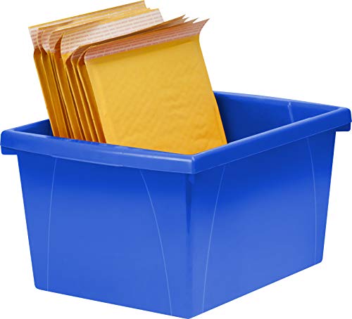Image of Storex 4 Gallon Storage Bin with Lid - Plastic Classroom Organizer for Books and Supplies, Blue, 1-Pack (61412F06C)