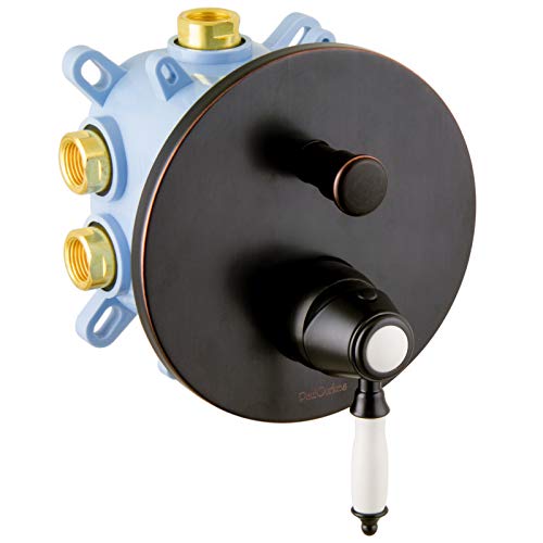 PaulGurkes Retro Unterputzarmatur 2-Wege Duscharmatur schwarz Nostalgie mit Montagebox Wannenarmatur Einhandmischer Landhausstil Vintage Box weiße Keramikeinlage massives Messing Umsteller 2 Funktion
