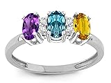 Star K Custom Personalized 3 Three Oval Birthstones Mothers Ring Promise Wedding Band 14k White Gold Size 5.5