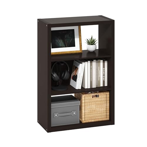 Image of Furinno Viola 3-Tier Book Shelf, Extra Thick Frame Bookshelf, Dark Oak | Open Shelf, Open Back Design, 11.3 inch x 23.2 inch x 35.9 inch, for Living Room, Bedroom, Home Office