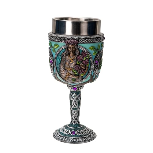 Pacific Giftware Triple Goddess Mother Goblet 7oz Mystical Wiccan Wine Cup with Stainless Steel Liner and Resin Exterior Featuring Mother Goddess Design (Light Blue)