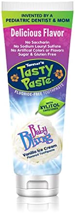 Tanner's Tasty Paste Baby Bling - Anticavity Fluoride-Free Children’s Toothpaste/Great Tasting, Safe, and Effective Vanilla Flavored Toothpaste for Kids (4.2 oz.)