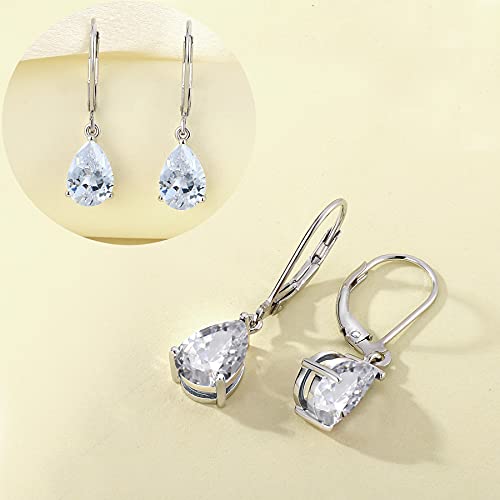 Yl Dangle Drop Earrings Sterling Silver Solitaire Leverback Earrings Teardrop Cubic Zirconia Jewelry Gifts For Moms #TOP4