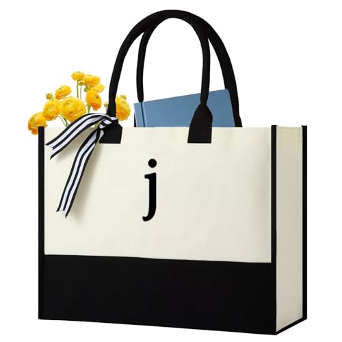 Personalized Canvas Tote with Monogram & Leather Handle