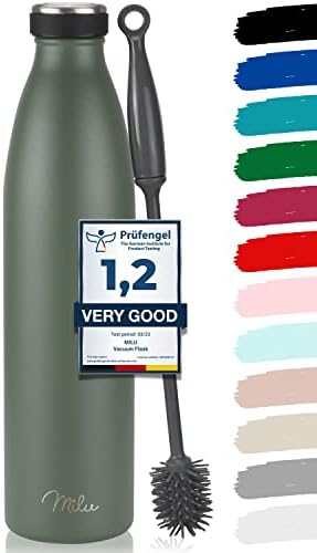 Milu z nierdzewnej stali Butelka do picia 500ml, 750ml, 1000ml - termos, izolowana butelka na wodę, szczelna izolowana butelka o podwójnych ściankach, odporna na kwas węglowy - w zestawie szczotka do czyszczenia (Mięta, 750ml)