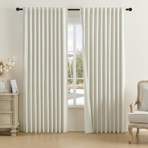 DUALIFE Natural Birch Curtains 96 Inch Length-Back Tab Pocket Pleated Room Darkening Curtains for Bedroom Dining Room,Patio Sliding Glass Door Curtain Living Room Drapes(84W x 96L, 2 Panels)