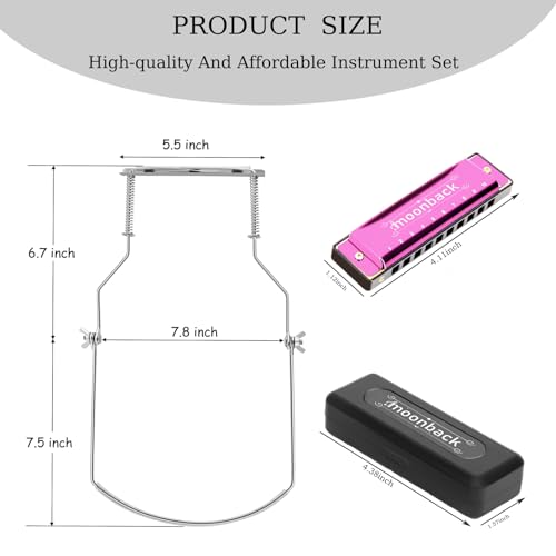 Harmonica, Harmonica Holder Set, 10 Holes Harmonica Diatonic Blues Harmonica Key of C, Adjustable Professional Harmonica Holder Neck For Beginner, Students, Adult, Friends, Gift Update Pink