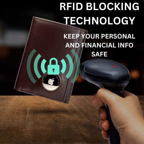 Stealth Mode Men's Leather Trifold Wallet with Airtag Holder and RFID Blocking (Coffee)4