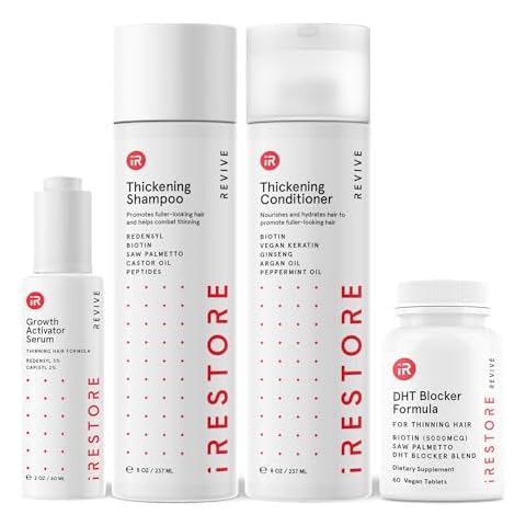 iRestore Max Growth Bundle includes our DHT Blocker Formula Supplement, Growth Activator Serum, Thickening Shampoo, and Conditioner to Combat Thinning and Promote Growth Cover