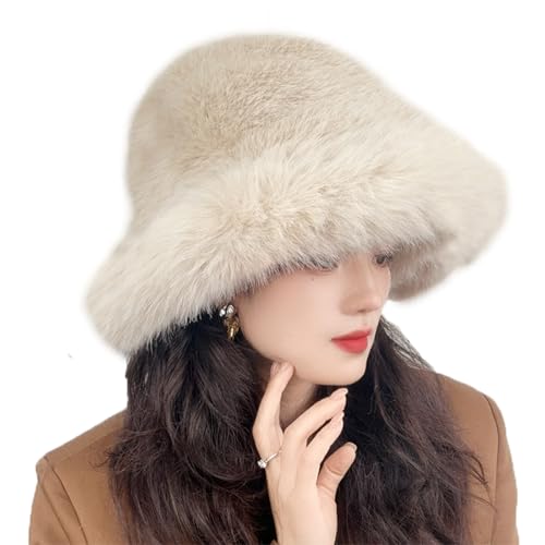 WUODHTW Dames Winter Zachte Emmerhoed Warme Pluisje Namaakbont Vissersmuts Mongoolse Ski Baret Panama Petten Fluffy Ushanka hoed, Abrikoos Kleur, One size