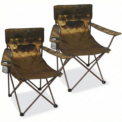 CAMPHILL Camping Chairs 2 Pack with Animal Print,Folding Lawn Chair with Cup Holder & Carry Bag for Outdoor,Sports,Beach,Fishing,Sports