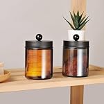 Amolliar Amber Glass Qtip Holder, Apothecary Jars with Matte Black Metal Lid & Stickers-Bathroom Qtip Dispenser Storage Organizer Set,Vanity Counter Canister for Cotton Swabs,Round Pads,Floss (2 Pack) - Image 5
