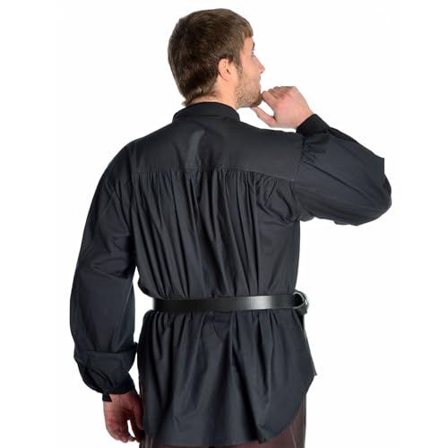 HEMAD Herren Schnürhemd Piraten-Hemd Vampir Gothic Mittelalter 100% Baumwolle Modell: Klingsor, schwarz, L
