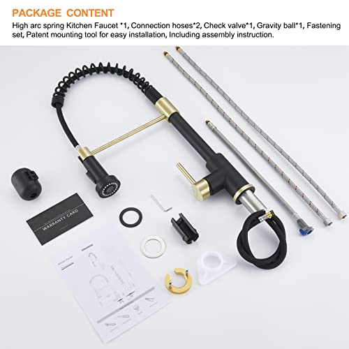 Dreamind Kitchen Faucets With Pull Down Sprayer,Commercial Single Handle Spring Kitchen Sink Faucets With Pull Out Sprayer, Single Lever Faucet For Farmhouse/Rv/Kitchen, Champagne Gold/Matte Black #TOP5