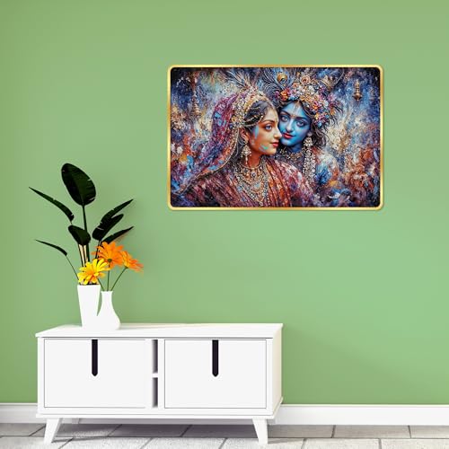 Image of Indianara Radha Krishna Painting With Golden Frame, 18 x 12 Inches (Style 3)