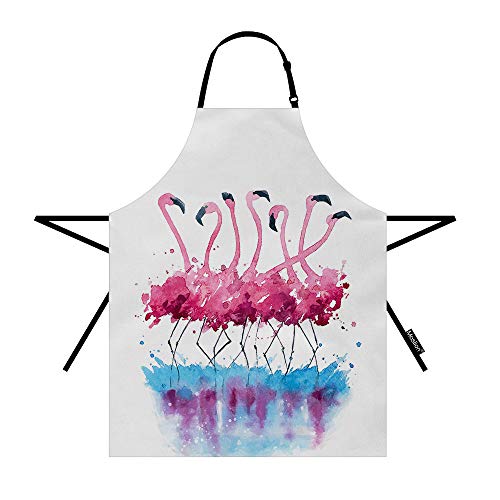 Moslion Flamingo Apron 31X27 Inch Tropical Love Birds Feather Romance Brushstroke Splash Watercolor Kitchen Chef Waitress Cook Aprons Bib With Adjustable Neck For Women Men Girls #TOP13