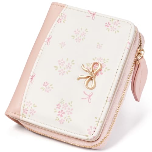 Image of GAEKEAO Small Wallet for Women RFID Blocking Vegan Leather Floral Ladies Purse Bifold Compact Card Holder with Zipper Pocket