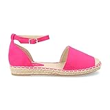 Suela hecha en Yute autentico Alpargata Mujer Planas en Yute espardena con Pulsera al Tobillo y Hebilla Ajustable Primavera Verano 2019. Talla 39 Fucsia