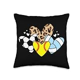 Softball Volleyball Soccer Heart Jan Softball Volleyball Soccer Heart Funny Sport Leopard Mom Throw Pillow, 16x16, Multicolor