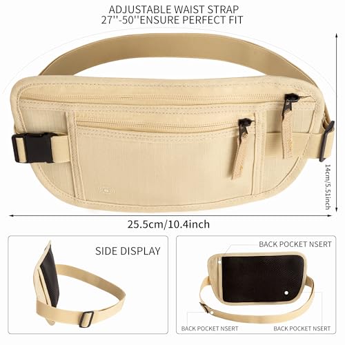 Image of Money Belt for Travel Fanny Pack for Men Hidden Travel Pouch Fanny Pack for Women Hidden Rfid Passport Holder for Travel (Beige)