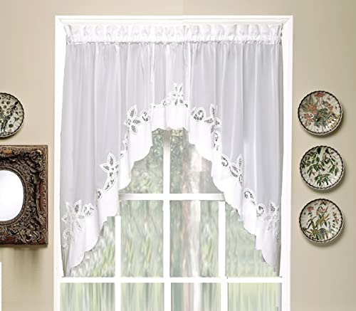 Today's Curtain Plymouth Classic Battenburg Applique Sheer Window Swag, 38-Inch, White #TOP3