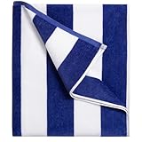 LULUHOME Large Oversized Beach Towel - Big Cotton Towel 36 x 70 Inch Striped Pool Towel, Large Cabana Soft Swimming Towel for Adult Men Women,Dark Blue
