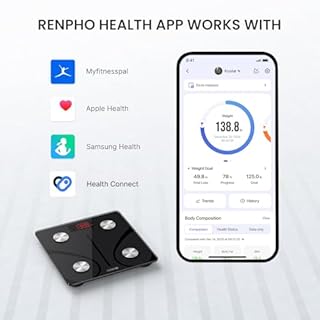 RENPHO Bilancia Pesapersone, Professionale Bilancia Impedenziometrica Bluetooth Bilancia Pesa Persona Digitale con App - Misura Peso Corporeo, Massa Grassa, BMI, Massa Muscolare, 30x30cm