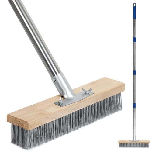 Stainless Steel Deck Scrub Brush, Outdoor Broom for Concrete, Deck, Cement Floor Cleaning, 56 Long Handled Heavy Duty Floor Scrubber