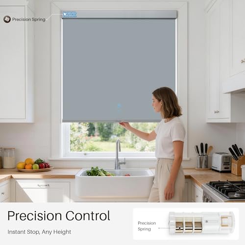 Image of Cordless Blackout Roller Shades, Free-Stop Window Shades Pull Down, Room Darkening Thermal Insulated Fabric Roller Blinds for Indoor Windows Bedroom Office (Gray, 48 inch W x 72 inch H)