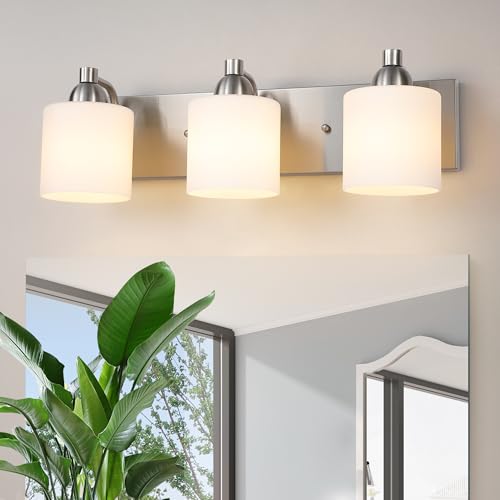 Mecgirn Stainless Steel Milk Glass Bathroom Vanity Light Over Mirror,