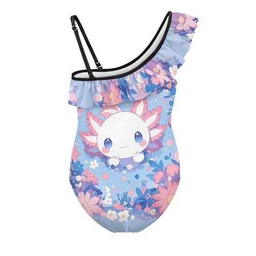 Girls One Piece Swimsuit Ruffled One Shoulder Swimwear Sports Bathing Suits UPF 50+ Beachwear Quick-Dry 3-14Y2