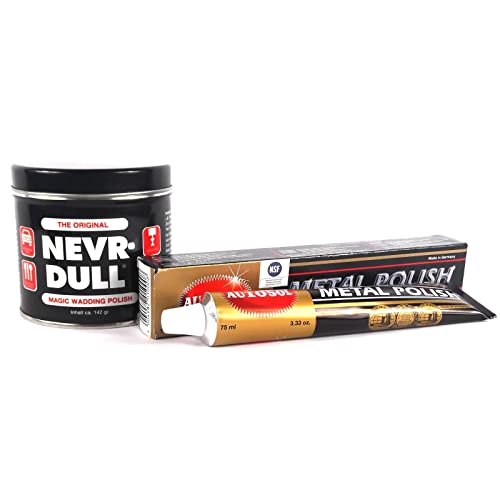 NEVR DULL Polierwatte für Chrome, Alu, Messing und andere Metalle 142 g & AUTOSOL Metal Polish Metallpolitur Chrompolitur 75 ml