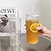 Pohoudy Glass Cups with Lids and Straws, 22oz Glass Coffee Tumbler, Clear High Borosilicate Glasses Drinking Cups Set for Iced Coffee Water Smoothie(2 Pack)