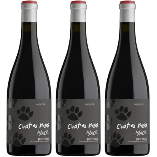 Cuatro Pasos Black, vino tinto español con carácter intenso y notas frutales, especiadas y tostadas que reflejan la personalidad de la variedad Mencía| 3 botellas