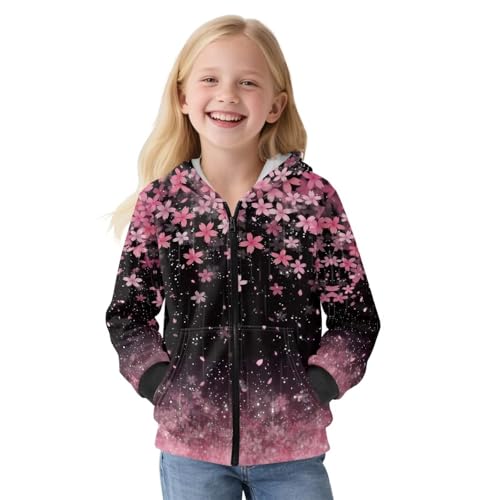 Suobstales Zip Up Hoodies for Girls Kids Long Sleeve Hooded Sweatshirts Fleece Warm Winter Sweater Coat with Kangaroo Pockets