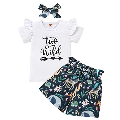 Viworld Baby Girl 2nd Birthday Outfits Two Wild Top + Animal Shorts Set Cake Smash Summer ClothesAnimal 2T