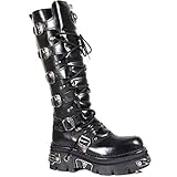  New Rock Rocker Damen Newrock 272 S1 Schwarz Motorradfahrer Biker-Unisex-Stiefel metallischer Reaktor Goth Emo Punk Biker Unisex Boots (6 UK / 39 EU)